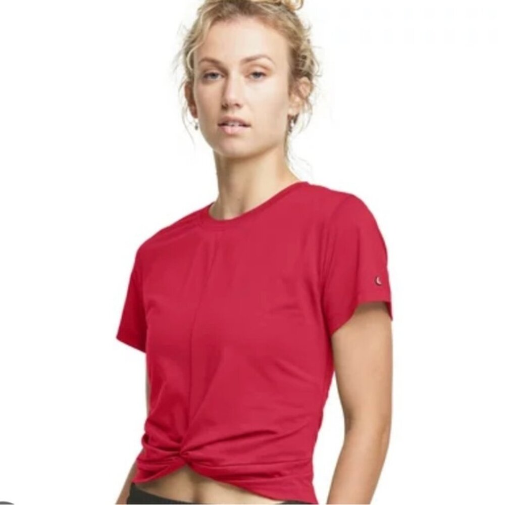 NWT Champion Cropped Top Red Short Sleeve Crew Neck Twist Knot Hem